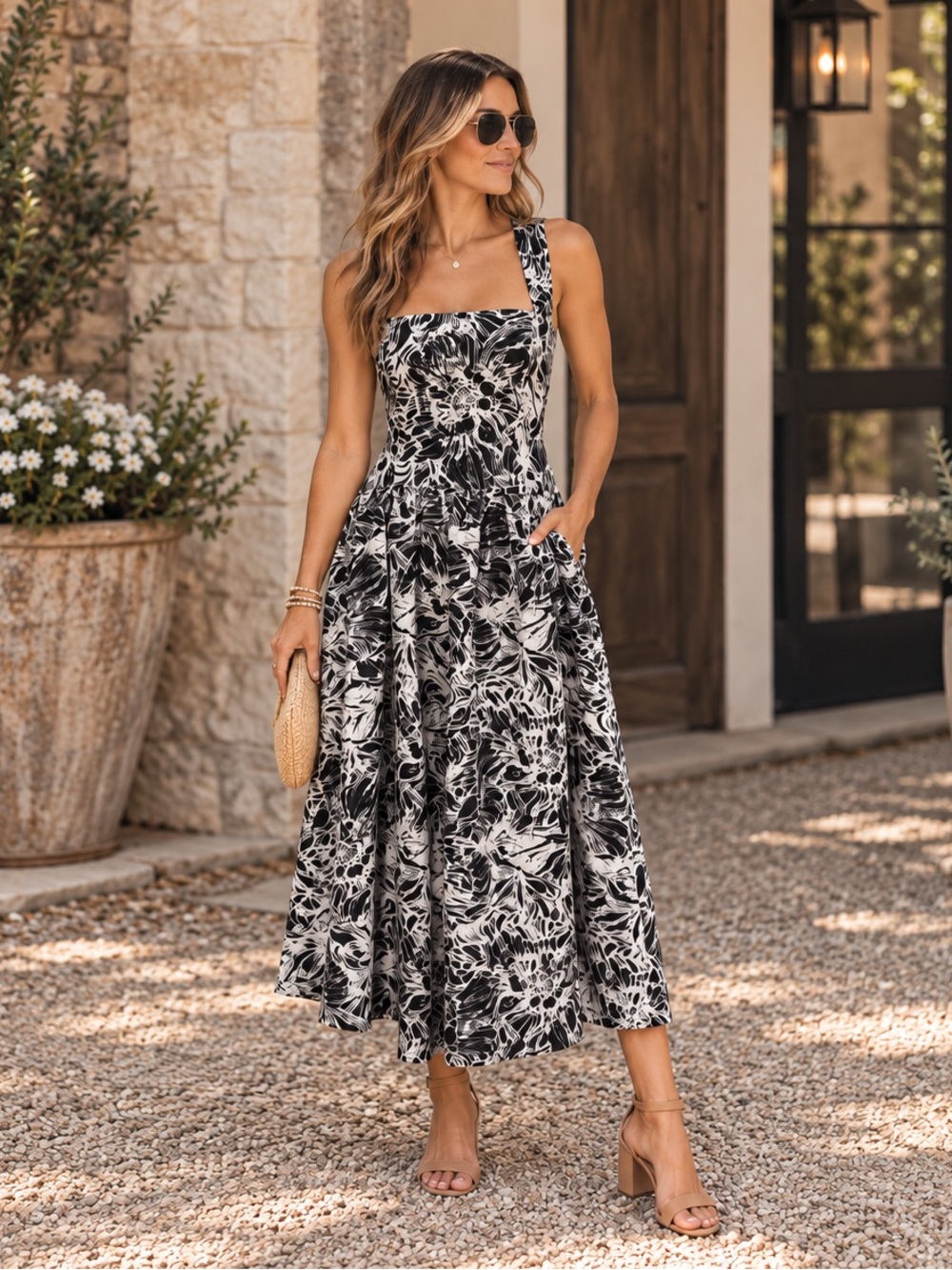 Elliatt Louise Maxi Dress Black White Floral Print Medium